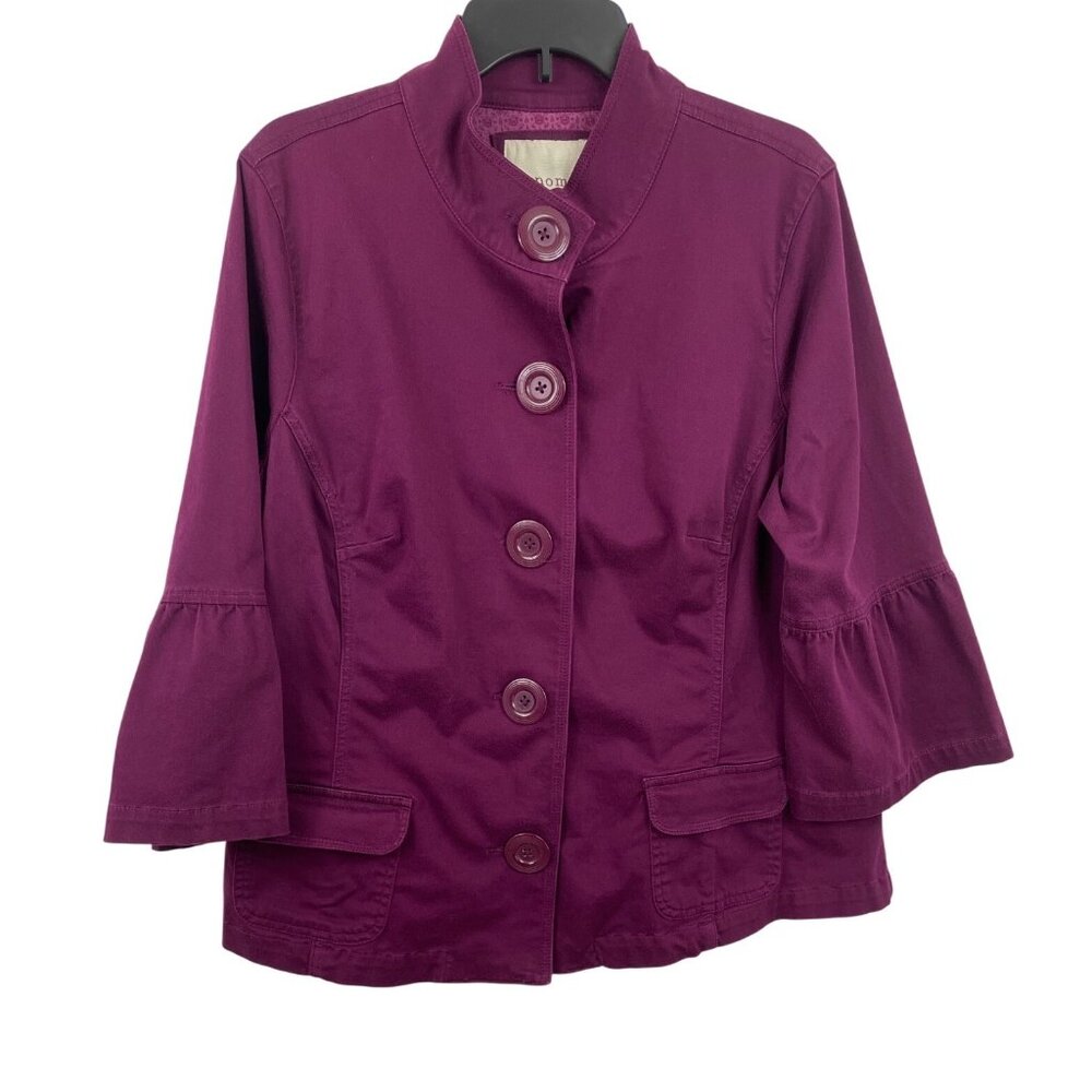 Sonoma Womens Purple Jacket Button Front Bell Sleeves Mandarin Collar Size 1X